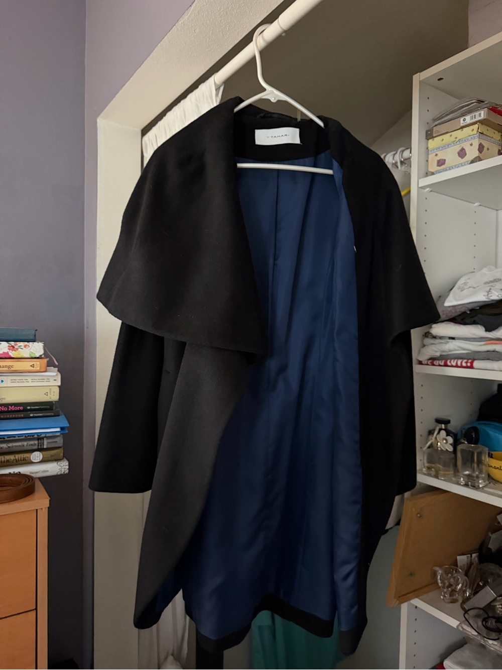 Tahari Black Trench Coat with Navy Lining